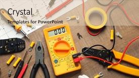  Presentation with electrical tools - Presentation design featuring different electrical tools on wooden background and a lemonade colored foreground