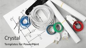  Presentation with electrician - Slide deck having watt meter - electrician tools and scheme background and a light gray colored foreground