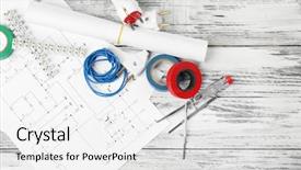  Presentation with electrician - PPT theme with watt meter - electrician tools and schemes background and a white colored foreground
