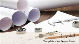  Presentation with tools - PPT theme enhanced with mechanical engineering architecture architectural - tools and papers with sketches background and a lemonade colored foreground