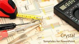  Presentation with electric - Presentation design featuring tape measure science - tools on a background background and a cream colored foreground