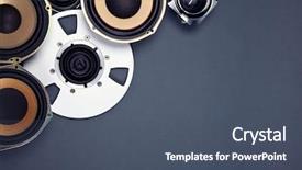  Presentation with speakers - Colorful PPT theme enhanced with tape disk - audio sound speakers and open backdrop and a ocean colored foreground
