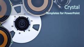  Presentation with tape audio - Presentation design with tape disk - audio sound speakers and open background and a ocean colored foreground