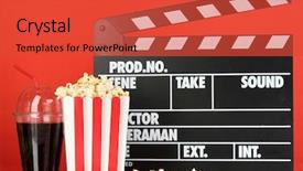  Presentation with red movie - Presentation having tape disk - movie clapperboard cola and popcorn background and a red colored foreground