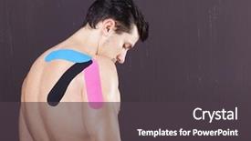  Presentation with shoulder - Audience pleasing presentation theme consisting of tape disk - muscular man with kinesiotaping backdrop and a dark gray colored foreground
