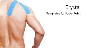  Presentation with shoulder - PPT layouts having tape disk - muscular man with kinesiotaping background and a white colored foreground