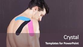  Presentation with shoulder - Amazing slide deck having tape disk - muscular man with kinesiotaping backdrop and a dark gray colored foreground