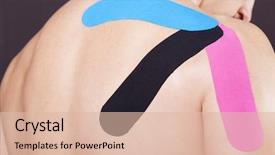  Presentation with shoulder - Audience pleasing PPT theme consisting of tape disk - muscular man with kinesiotaping backdrop and a  colored foreground