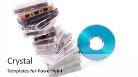  Presentation with audio - Theme with tape disk - photo of audio k7 background and a white colored foreground