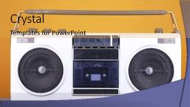  Presentation with recorder - PPT theme enhanced with tape disk - retro cassette stereo recorder background and a yellow colored foreground