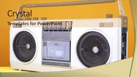  Presentation with recorder - Amazing slide set having tape disk - retro cassette stereo recorder backdrop and a gold colored foreground