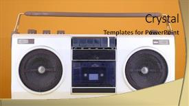  Presentation with recorder - PPT theme enhanced with tape disk - retro cassette stereo recorder background and a gold colored foreground