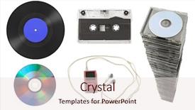 Presentation with equipment - Amazing PPT layouts having tape disk - set of music equipment isolated backdrop and a sky blue colored foreground