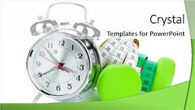  Presentation with light green health and wellbeing - Colorful PPT theme enhanced with tape measure and alarm clock backdrop and a white colored foreground