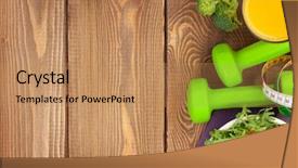  Presentation with tape measure - Presentation theme consisting of table top exercise - dumbells tape measure and healthy background and a coral colored foreground