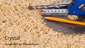  Presentation with tape measure - PPT theme having tape measure and wooden sawdusts background and a coral colored foreground
