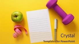  Presentation with lined paper - PPT theme consisting of tape measure on yellow background and a gold colored foreground