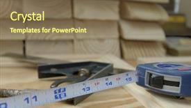  Presentation with project - Audience pleasing PPT theme consisting of tape measure science - wood working hand made project backdrop and a violet colored foreground