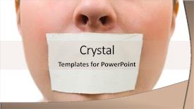  Presentation with duct - Cool new presentation design with tape over mouth isolated backdrop and a coral colored foreground