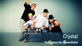  Presentation with tape recorder studio - Slides featuring tape recorder - group of modern dancers dancing background and a ocean colored foreground