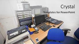  Presentation with tape recording studio - Colorful PPT theme enhanced with tape recording - computer and audio equipment backdrop and a  colored foreground