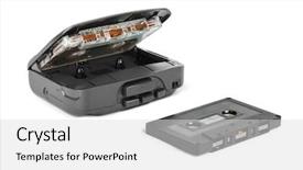  Presentation with cassette - Presentation consisting of tape recording - old cassette player isolated background and a light gray colored foreground