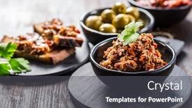 Presentation with olive - Presentation theme having tapenade-delicious-olive-paste background and a dark gray colored foreground