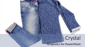  Presentation with of blue jeans denim - Slide set with tapered - blue jeans with pullover isolated background and a  colored foreground