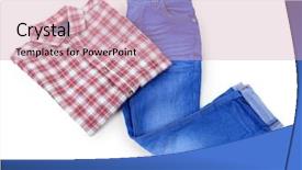  Presentation with red white blue - Cool new slide set with tapered - blue jeans with red plaid backdrop and a soft green colored foreground