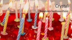  Presentation with candles - Cool new PPT layouts with tapered - celebratory cake and burning candles backdrop and a coral colored foreground