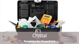  Presentation with tools - Beautiful slides featuring taping device - box with tools on white backdrop and a gray colored foreground