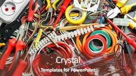  Presentation with electrical tools - Beautiful presentation featuring taping device - different electrical tools on table backdrop and a tawny brown colored foreground