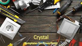  Presentation with electrical tools - Amazing presentation theme having taping device - different electrical tools on wooden backdrop and a tawny brown colored foreground