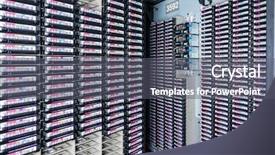  Presentation with storage device - Beautiful slides featuring taping device - storage tapes in internet data backdrop and a gray colored foreground