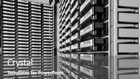  Presentation with storage device - Amazing theme having taping device - storage tapes in internet data backdrop and a gray colored foreground