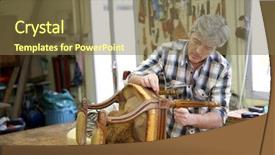  Presentation with antique parchment wax seal - Presentation theme consisting of tapistry - craftsman repairing antique armchair background and a tawny brown colored foreground