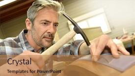  Presentation with workshop - Colorful PPT layouts enhanced with tapistry - man working in upholstery workshop backdrop and a coral colored foreground