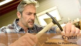  Presentation with workshop - Presentation featuring tapistry - man working in upholstery workshop background and a  colored foreground