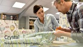  Presentation with tapestry - PPT theme enhanced with tapistry - people working in tapestry workshop background and a mint green colored foreground