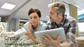  Presentation with tapestry - Audience pleasing presentation theme consisting of tapistry - people working in tapestry workshop backdrop and a coral colored foreground