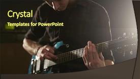  Presentation with man in suit guitar - Beautiful PPT theme featuring tapping technique on electric guitar backdrop and a wine colored foreground