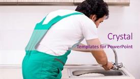 Presentation with plumber - Amazing slides having tapping tool - young plumber repairing tap backdrop and a sky blue colored foreground