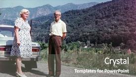  Presentation with 1970 - PPT theme having couple on tar road early background and a gray colored foreground