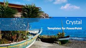  Presentation with beach - Colorful presentation theme enhanced with taralejo-beach-fuerteventura-at-canary backdrop and a teal colored foreground