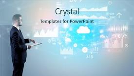  Presentation with company - Amazing presentation theme having target accounts - adviser standing and presenting economical backdrop and a sky blue colored foreground