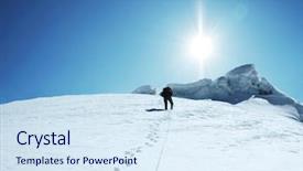  Presentation with motivation climb - Presentation theme having target achieved - climb on snowy peak background and a sky blue colored foreground