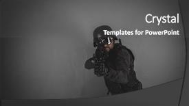  Presentation with sales business plan activities and sales target - Slide deck consisting of target airsoft player with gun background and a dark gray colored foreground