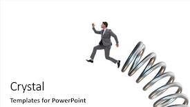  Presentation with promotion - Presentation design consisting of target corporation - businessman jumping from spring background and a white colored foreground