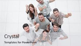  Presentation with risk top view - Presentation design with target corporation - top view a happy team background and a white colored foreground
