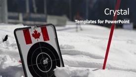  Presentation with canadian flag - Slide deck featuring target for biathlon on the snow witn canadian flag background and a tawny brown colored foreground
